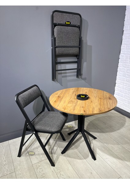 Aras Ceviz 2 Kişilik Yuvarlak Mutfak Yemek Masası Takımı 2+1 Keten Gri 80 cm fiyatları