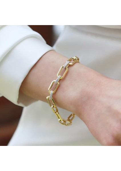 Trend Taşlı Hallow Gold Gümüş Bileklik
