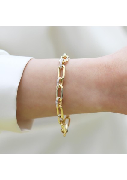 Trend Taşlı Hallow Gold Gümüş Bileklik modelleri