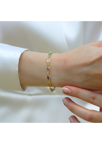 Elips Taşlı Renkli Gümüş Bileklilk fiyatları