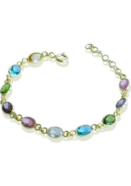 Elips Taşlı Renkli Gümüş Bileklilk modelleri