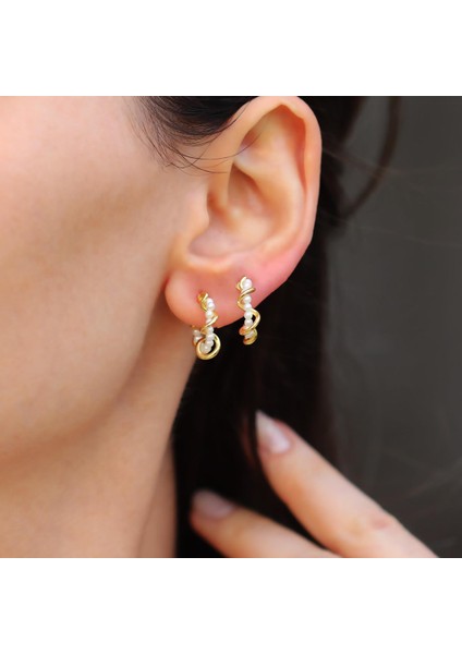 İnci Burgulu Gold Kaplama Gümüş Halka Küpe