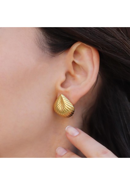 Damla Çizgili Gold Bombeli Gümüş Küpe fiyatları