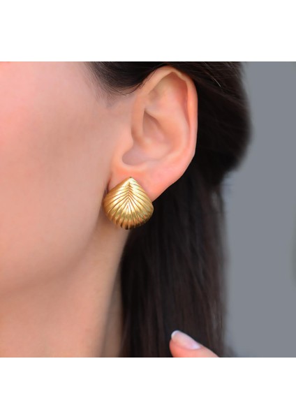 Damla Çizgili Gold Bombeli Gümüş Küpe modelleri