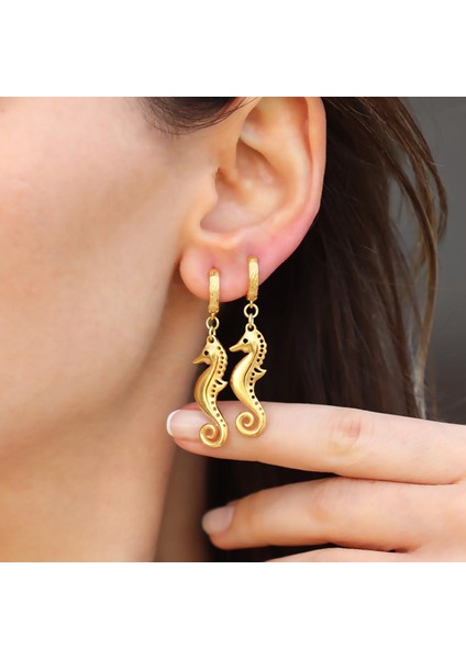 Deniz Atı Gold Gümüş Küpe