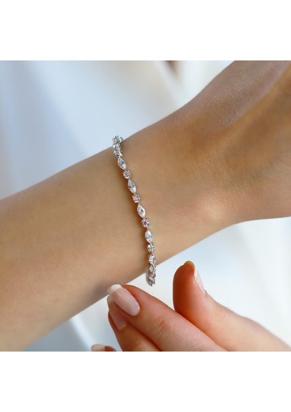 Mekik Zirkon Taşlı Gümüş Bileklik