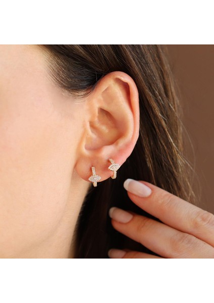 Mekik Halka Taşlı Gold Gümüş Küpe