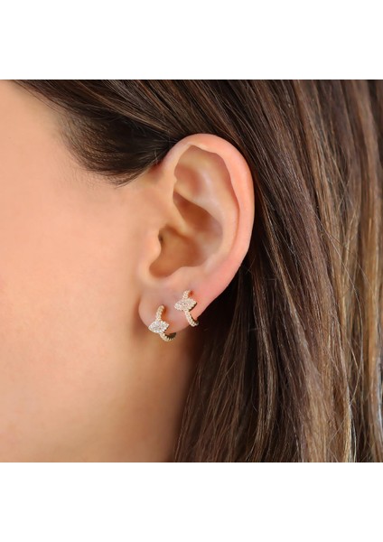 Mekik Halka Taşlı Gold Gümüş Küpe modelleri