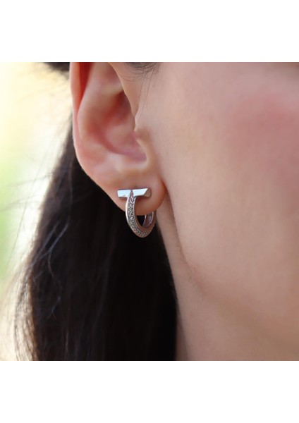 Yarı Taşlı T Halka Gümüş Küpe modelleri