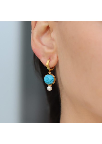 Turkuaz Göz İnci Gold Gümüş Küpe modelleri