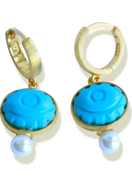 Turkuaz Göz İnci Gold Gümüş Küpe fırsatları