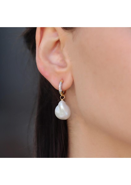 Barok İnci Gold Gümüş Küpe