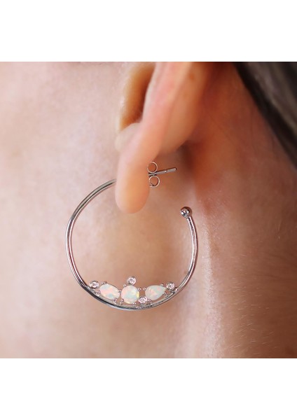 Halka Opal Taşlı Gümüş Küpe modelleri