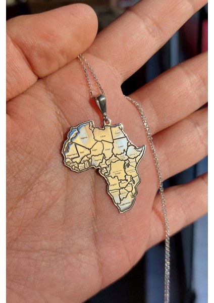 925 Ayar Gümüş Afrika Haritası Kolye