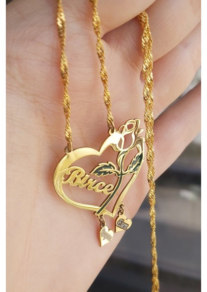 925 Ayar Gümüş 24 Ayar Altın Kaplama Isimli Kolye