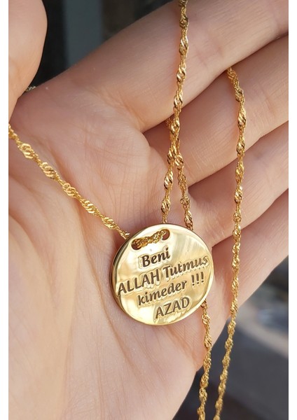 925 Ayar Gümüş 24 Ayar Altın Kaplama Plaka Kolye