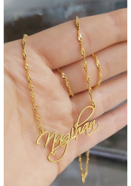 925 Ayar Gümüş 24 Ayar Altın Kaplama Isimli Kolye