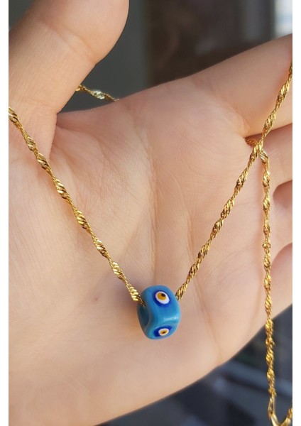 925 Ayar Gümüş Nazar Boncuklu Singapur Zincir