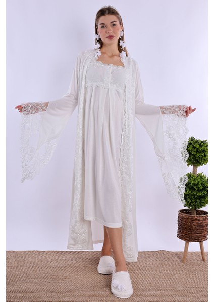 Ekru Sabahlıklı Hamile Lohusa Gecelik Takım fırsatları