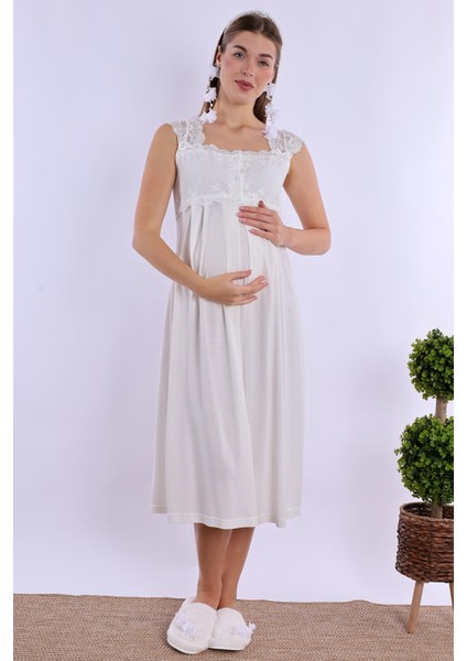 Ekru Sabahlıklı Hamile Lohusa Gecelik Takım indirimleri