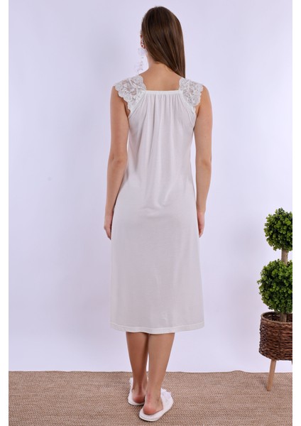 Ekru Sabahlıklı Hamile Lohusa Gecelik Takım