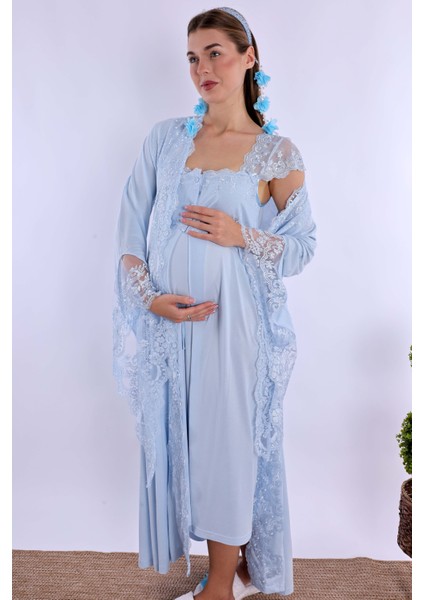 Mavi Sabahlıklı Hamile Lohusa Gecelik Takım fiyatları