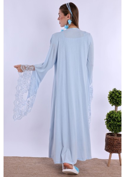 Mavi Sabahlıklı Hamile Lohusa Gecelik Takım modelleri