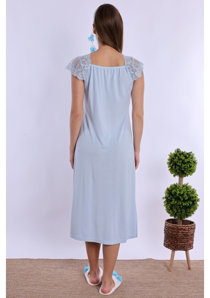 Mavi Sabahlıklı Hamile Lohusa Gecelik Takım