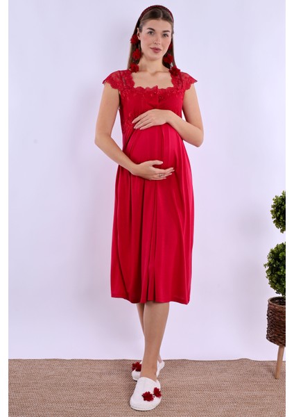 Vişne Sabahlıklı Hamile Lohusa Gecelik Takım indirimleri