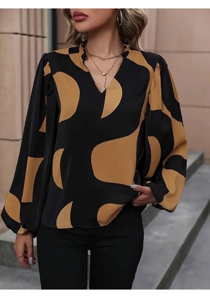 Kadın Uzun Kollu V Yakalı Desenli Modal Bluz fiyatları