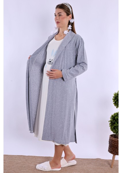 Mavi Sabahlıklı Hamile Lohusa Gecelik Takım