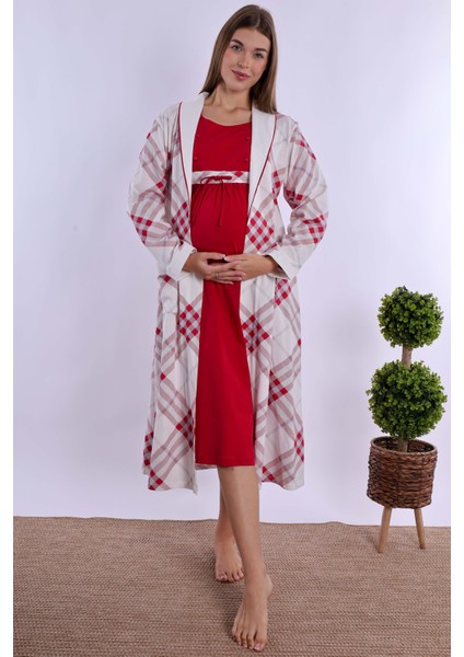 Vişne %100 Pamuk Sabahlıklı Hamile Lohusa Gecelik Takım fiyatları