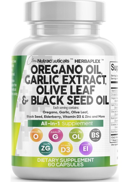 Oregano Oil With Black Seed Oil Garlic Olive Leaf Extract - Oil Of Oregano 60 Capsules