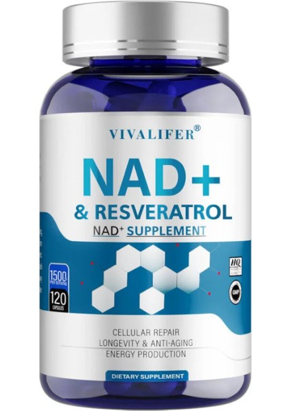 1500 mg High Purity Nad+ & Resveratrol Anti-Aging Energy & Focus Boost 120 Caps