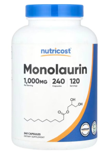 Monolaurin 1000 mg (120 Servings, 240 Capsules) - Gluten-Free, Non Gmo, Vegan