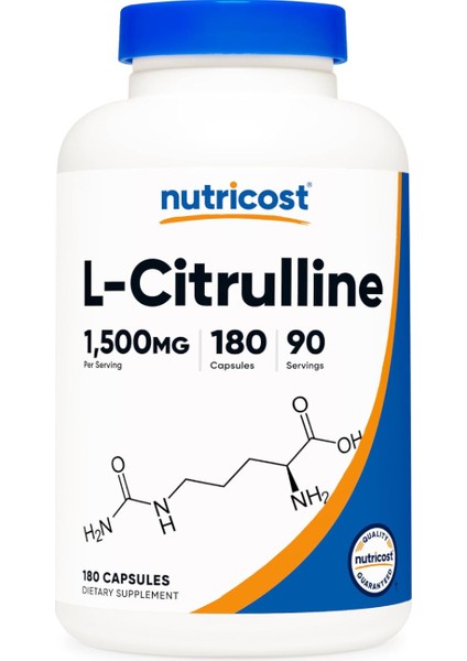 L-Citrulline 1500 mg, 180 Capsules - 750 mg Per Capsule, Gluten Free, Non-Gmo