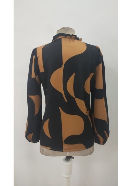 Kadın Uzun Kollu V Yakalı Desenli Modal Bluz