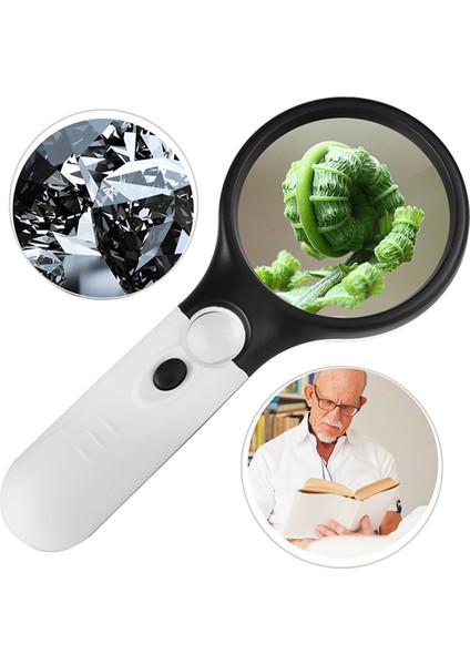 2pcs 3 LED Işık 45X Elden Taşınır Büyüteç Okuma Büyüteç Cam Lens Takı Loupe (Yurt Dışından)