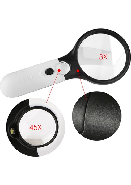 2pcs 3 LED Işık 45X Elden Taşınır Büyüteç Okuma Büyüteç Cam Lens Takı Loupe (Yurt Dışından) indirimleri