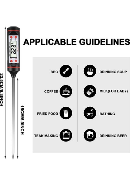 2x Mutfak Yiyecek Termometresi Su Geçirmez Dijital Mum, Süt, Kızartma Için Uzun Problu Et Termometresi Okuma (Yurt Dışından) fırsatları