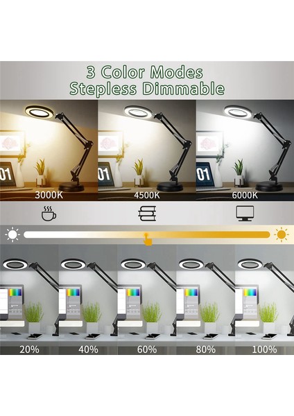 Işık ve Stand ile Büyüteç, 10X Büyüteç Lambası, Kelepçeli 2&#39;si 1 Arada Masa Lambası, 3 Renk Modu (Yurt Dışından) indirimleri