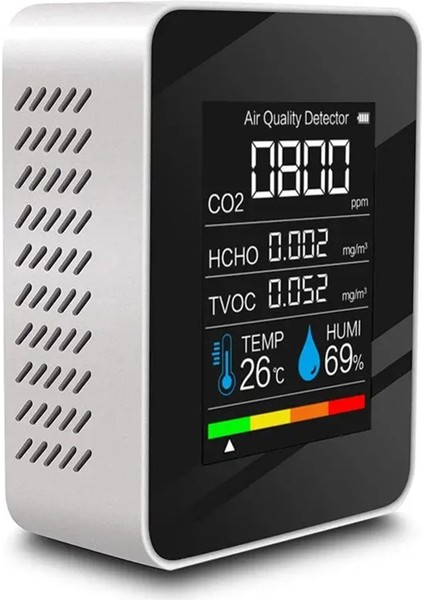 5&#39;teki Hava Kalitesi Monitör Seviyeleri Sıcaklık ve Nem Dedektörü LCD Ekran Iç Mekan Hava Kalitesi Sensörü Beyaz (Yurt Dışından)
