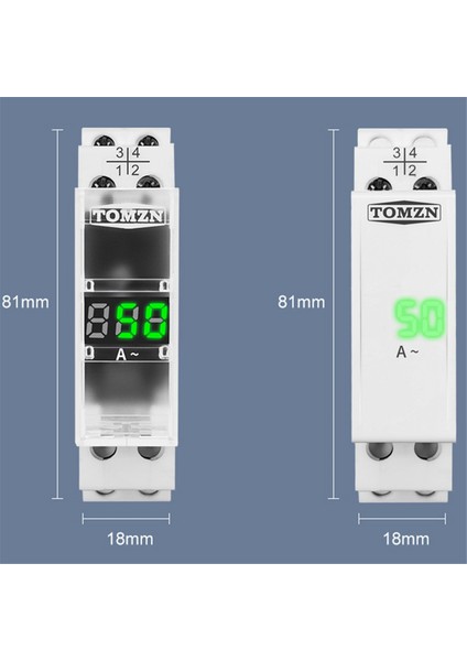 Tomzn Din Rail Tek Faz Amper Metre Ac 40-500V Mini Modüler Ampermetre Gösterge LED Dijital Ekran, Şeffaf Değil (Yurt Dışından)