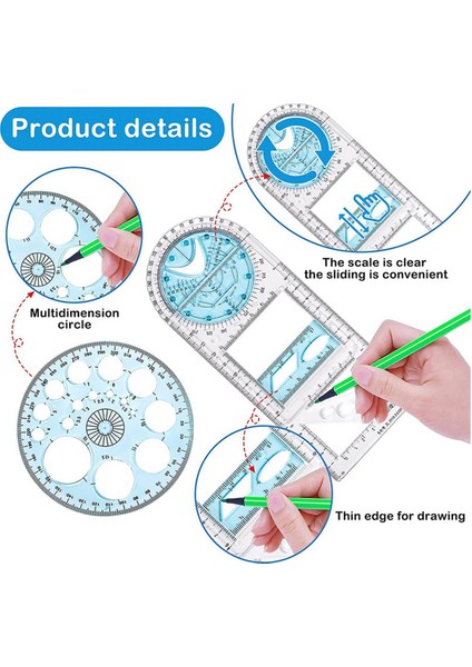 6 Pcs Çok Fonksiyonlu Geometrik Cetvel Plastik Çember Çizim Aracı Çizim Şablonları Açık Grafik Tasarım Araçları (Yurt Dışından) indirimleri