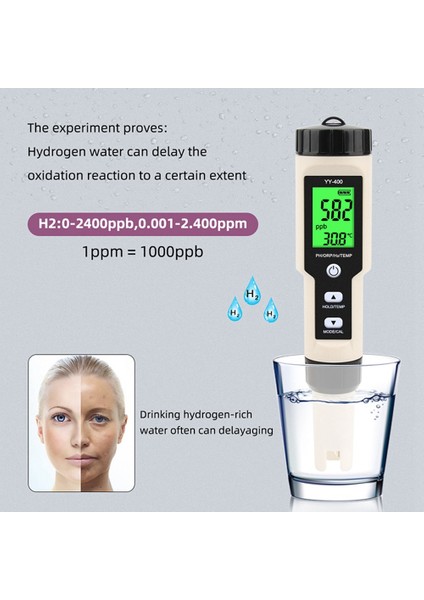 Yeni YY-400 Hidrojen Iyon Konsantrasyonu Su Kalitesi Testi Ph/orp/h2 ve Tem 4 1 Dijital Içme Suyu Ölçer (Yurt Dışından) fırsatları