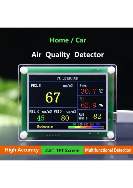 2.8 Inç Yüksek Oranlı Dijital Araba Pm2.5 Hava Kalitesi Dedektörü Test Cihazı Ev Gaz Monitör Sıcaklığı ve Nem Dedektörü (Yurt Dışından) fiyatları