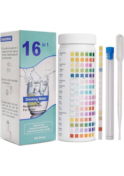 16 1 Arada Su Testi Şeritleri, Içme Suyu Testi Kiti, 100 Şerit Ev Su Kalitesi Test Kiti (Yurt Dışından)