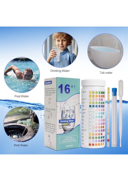 16 1 Arada Su Testi Şeritleri, Içme Suyu Testi Kiti, 100 Şerit Ev Su Kalitesi Test Kiti (Yurt Dışından) indirimleri