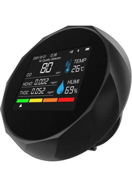 Kablosuz Hava Kalitesi Dedektörü 5 In 1 Tvoc Co Hcho Sıcaklık Nem Dedektörü Ev Masası Hava Kalitesi Monitör, Siyah (Yurt Dışından)
