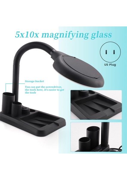 LED Büyütme Lambası 5x 10X Işık Tablosu ve Masa Lambası Zemin Standı Ayarlanabilir Büyüteç Okuma, Onarma (Siyah) Abd Fişi Için (Yurt Dışından) fırsatları
